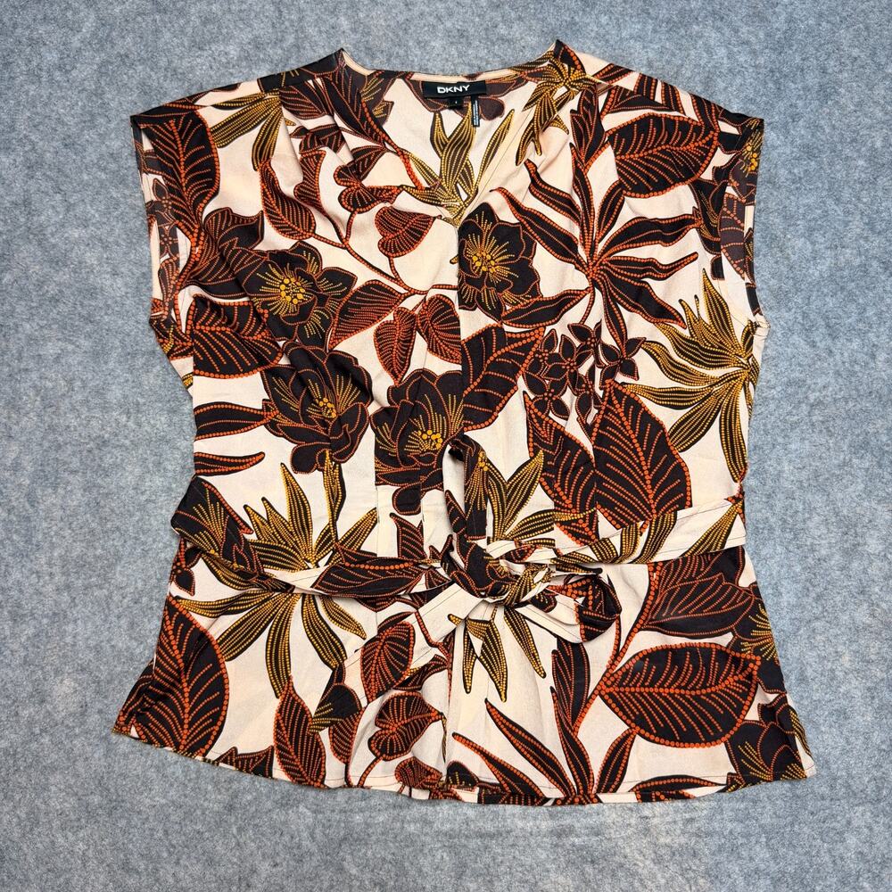 DKNY - Women's Lightweight Casual Floral with waist tie Blouse SZ Small